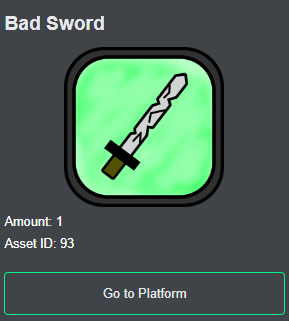 An NFT of a sword in Algopatties. Built with the DropChain No-Code Web3 API.